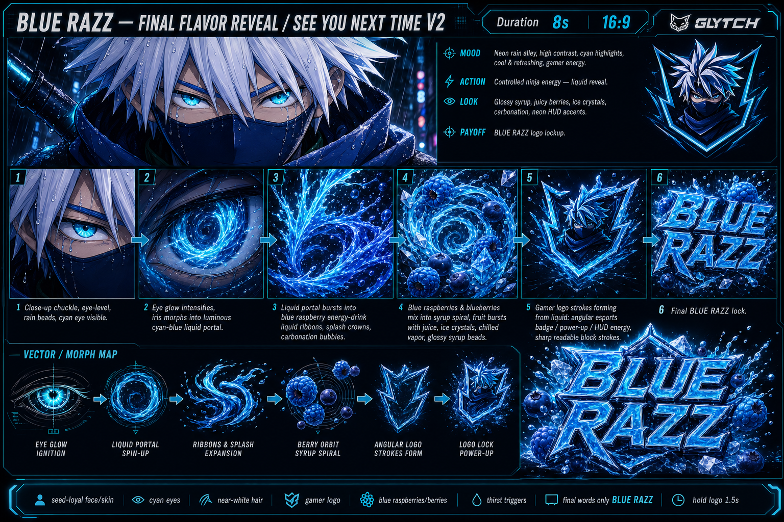 Blue Razz V2 final reveal storyboard